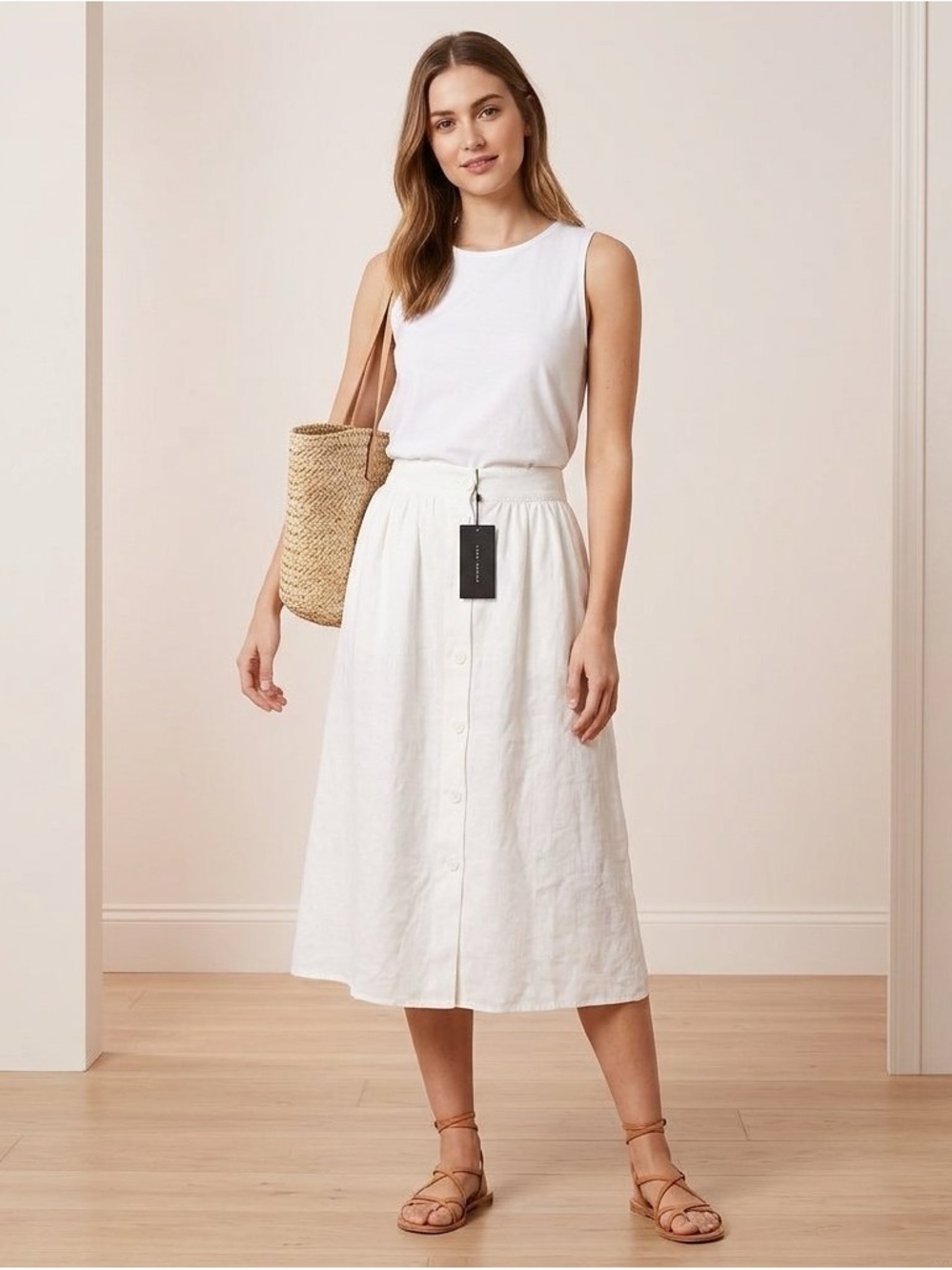 Zara White Button-Front Midi Skirt